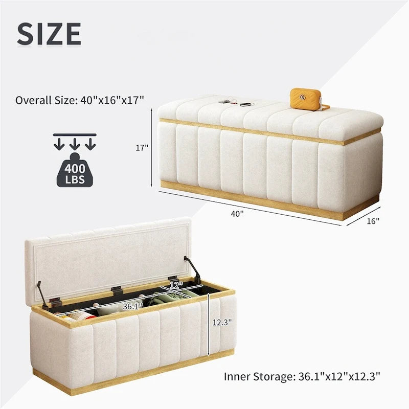 Banc de rangement moderne en tissu de lin Rembourré+Cadre en bois massif
