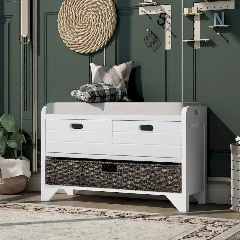 Banc de rangement capitonné polyvalent pour entrée de ferme 32 po
