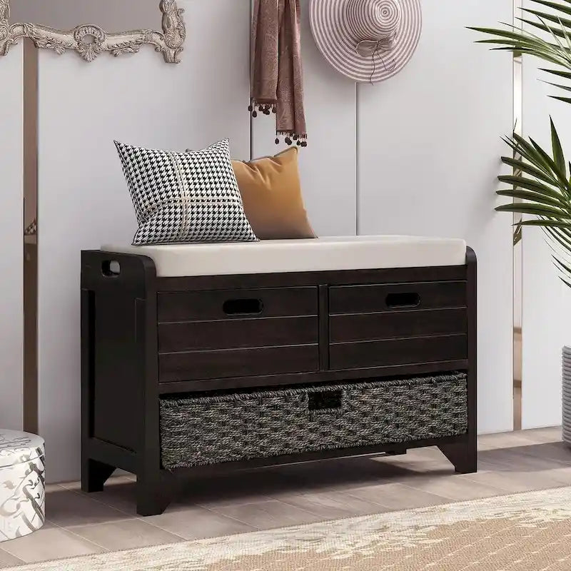 Banc de rangement capitonné polyvalent pour entrée de ferme 32 po