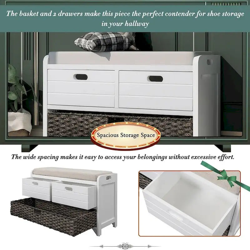 Banc de rangement capitonné polyvalent pour entrée de ferme 32 po