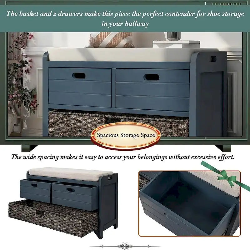 Banc de rangement capitonné polyvalent pour entrée de ferme 32 po