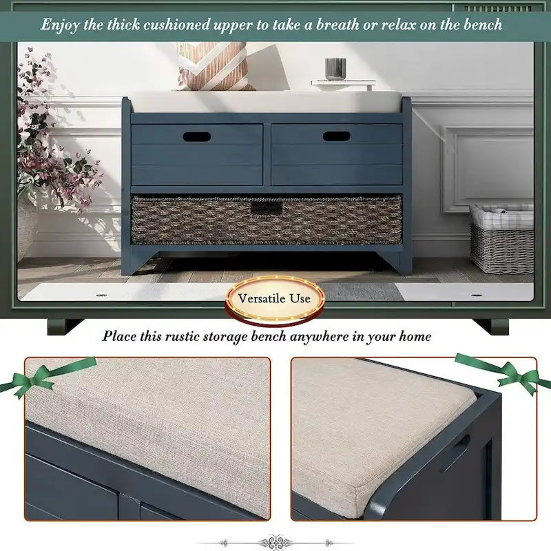 Banc de rangement capitonné polyvalent pour entrée de ferme 32 po