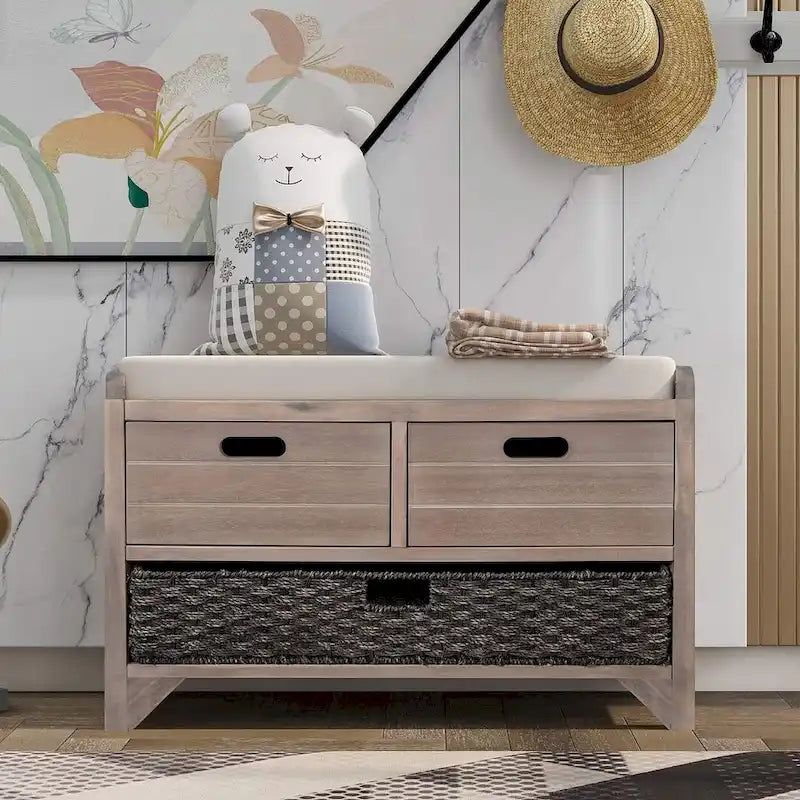 Banc de rangement capitonné polyvalent pour entrée de ferme 32 po