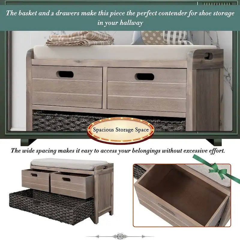 Banc de rangement capitonné polyvalent pour entrée de ferme 32 po