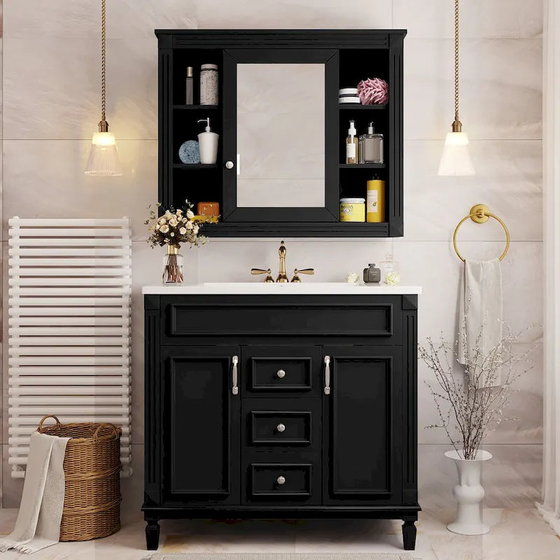 Meuble-lavabo de salle de bain de 36 po avec évier, armoire de rangement de salle de bain moderne