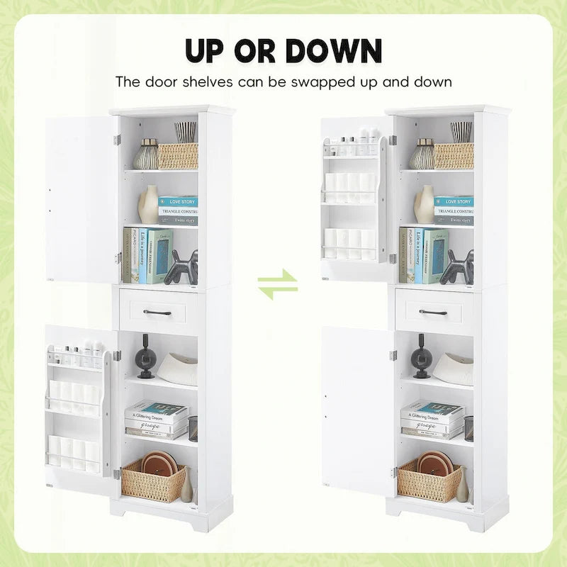 Meuble de salle de bain autoportant polyvalent avec étagères réglables et multiples options de rangement