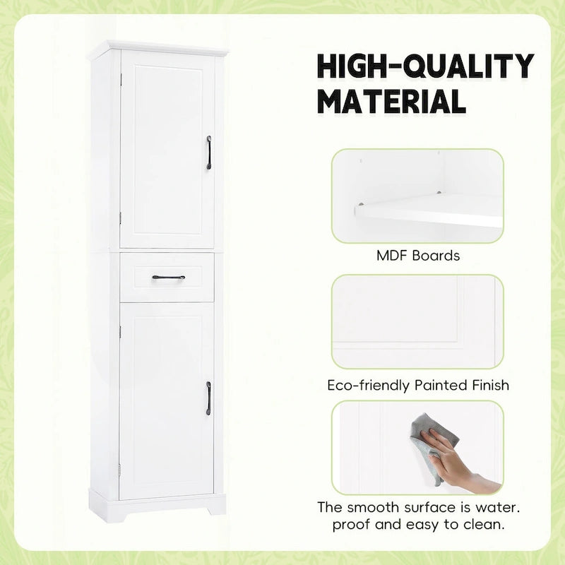 Meuble de salle de bain autoportant polyvalent avec étagères réglables et multiples options de rangement