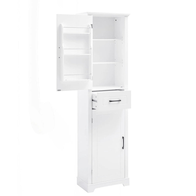 Meuble de salle de bain autoportant polyvalent avec étagères réglables et multiples options de rangement