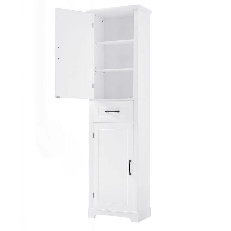 Meuble de salle de bain autoportant polyvalent avec étagères réglables et multiples options de rangement