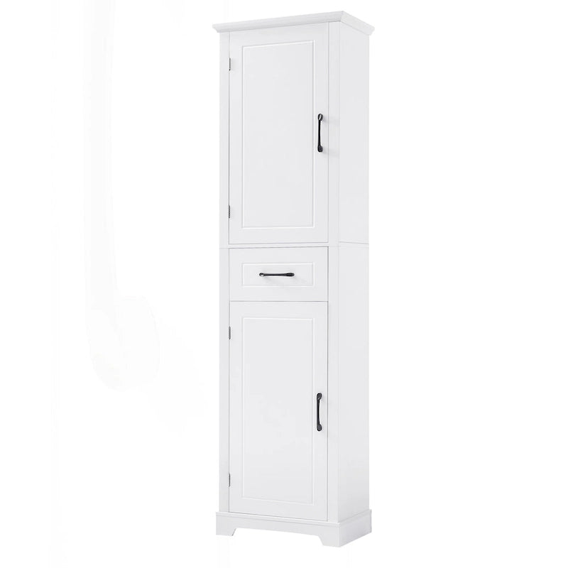 Meuble de salle de bain autoportant polyvalent avec étagères réglables et multiples options de rangement