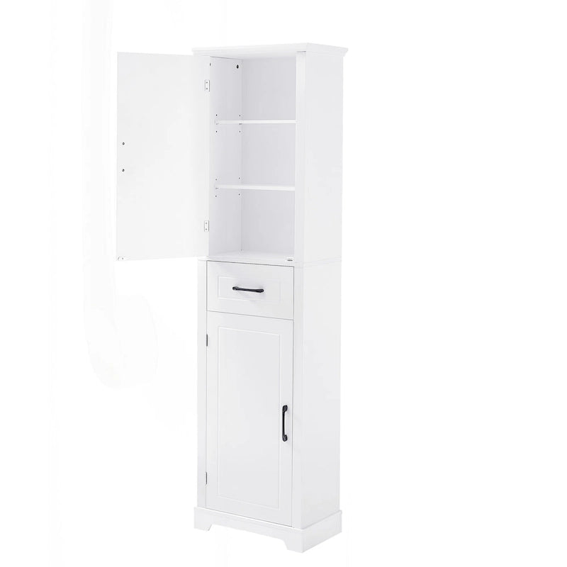 Meuble de salle de bain autoportant polyvalent avec étagères réglables et multiples options de rangement