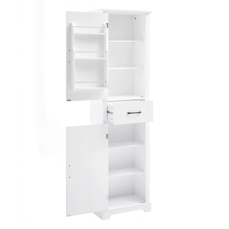 Meuble de salle de bain autoportant polyvalent avec étagères réglables et multiples options de rangement