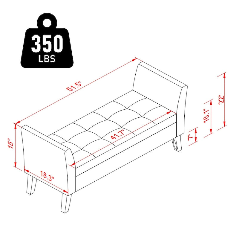 Banc de rangement armé pour entrée de chambre à coucher/salon