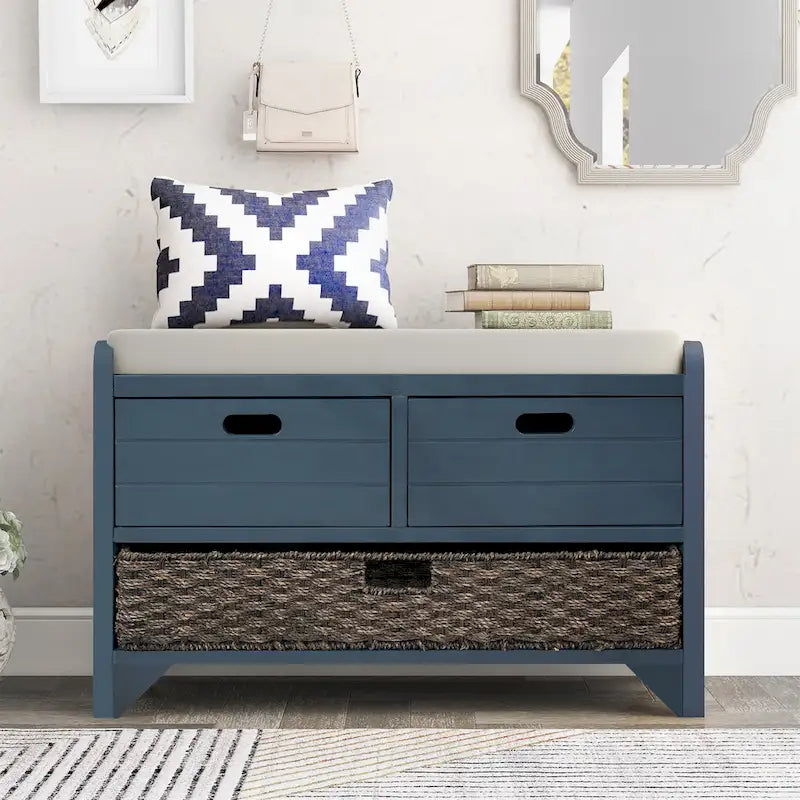 Banc de rangement avec panier amovible et 2 tiroirs