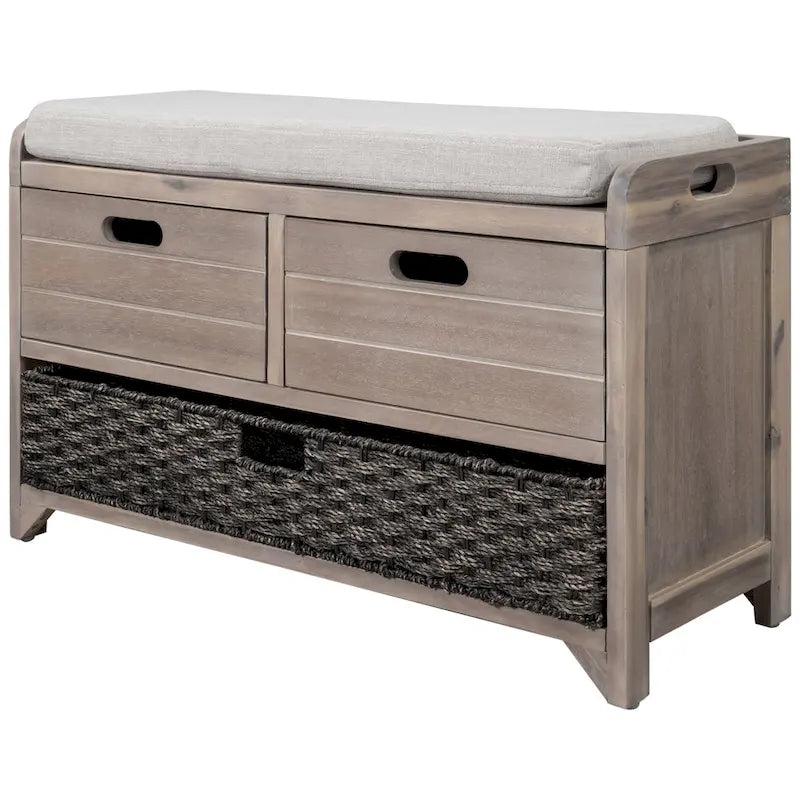 Banc de rangement avec panier amovible et 2 tiroirs
