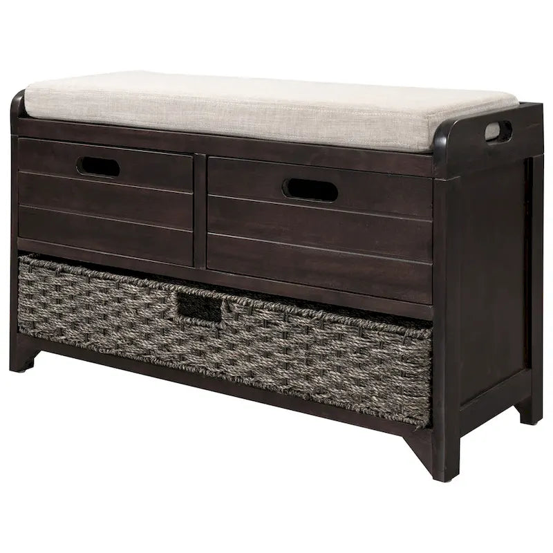 Banc de rangement avec panier amovible et 2 tiroirs