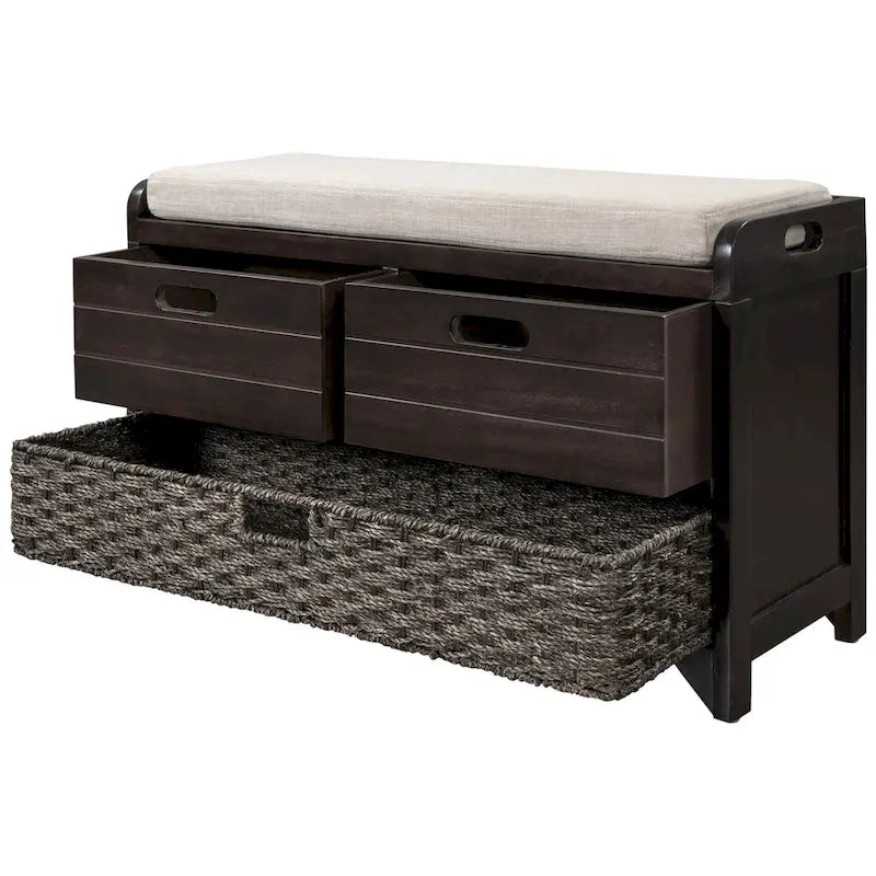 Banc de rangement avec panier amovible et 2 tiroirs