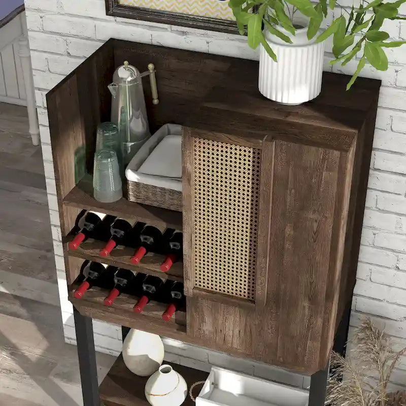 Vaisselier de cuisine en chêne recyclé à 2 étagères ouvertes et casier à vin