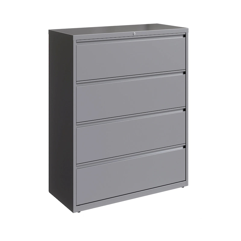Classeur latéral à 4 tiroirs de 42 po de large, gris clair