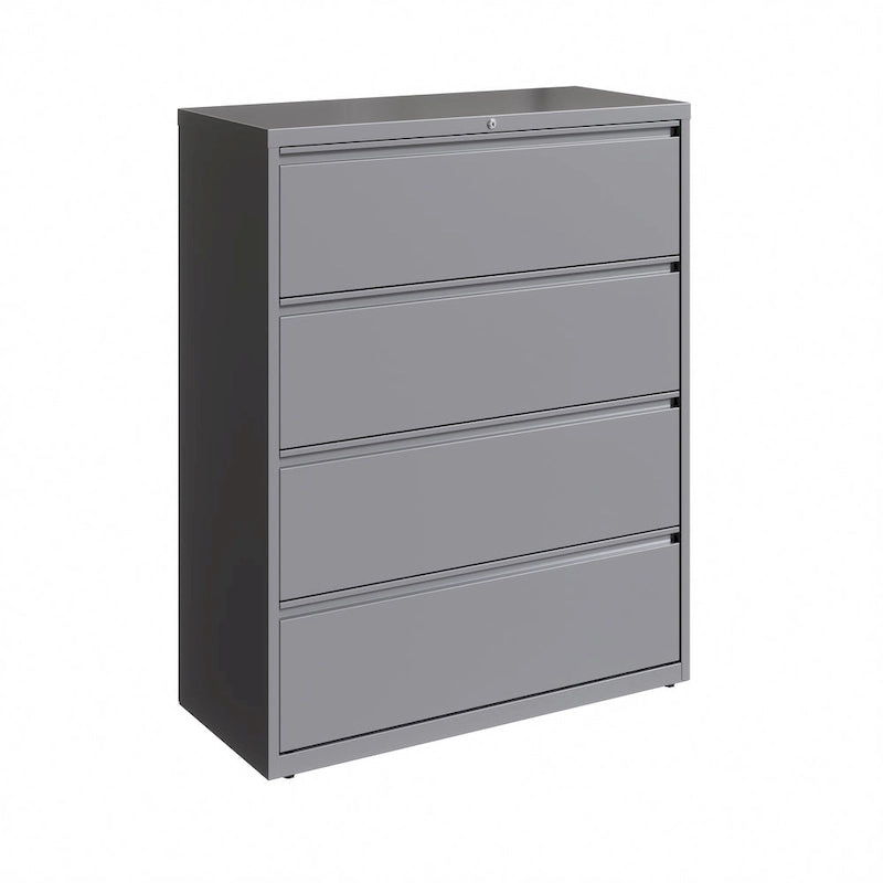 Classeur latéral à 4 tiroirs de 42 po de large, gris clair