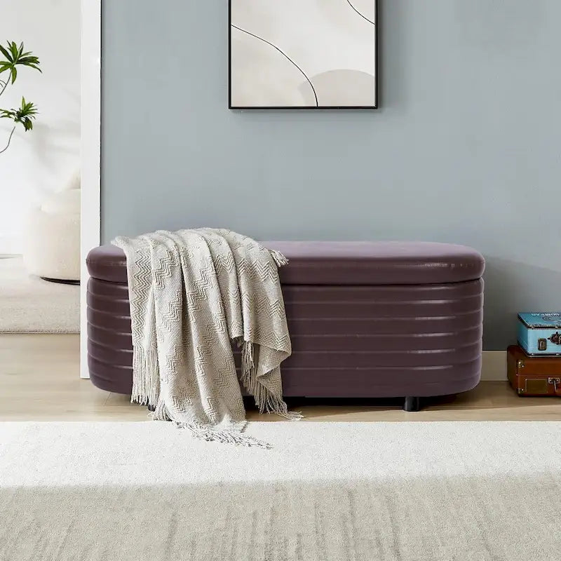 Banc de rangement moderne en cuir synthétique, Pouf capitonné pour entrée