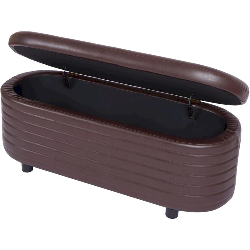 Banc de rangement moderne en cuir synthétique, Pouf capitonné pour entrée