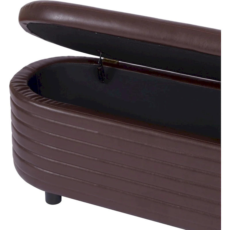 Banc de rangement moderne en cuir synthétique, Pouf capitonné pour entrée