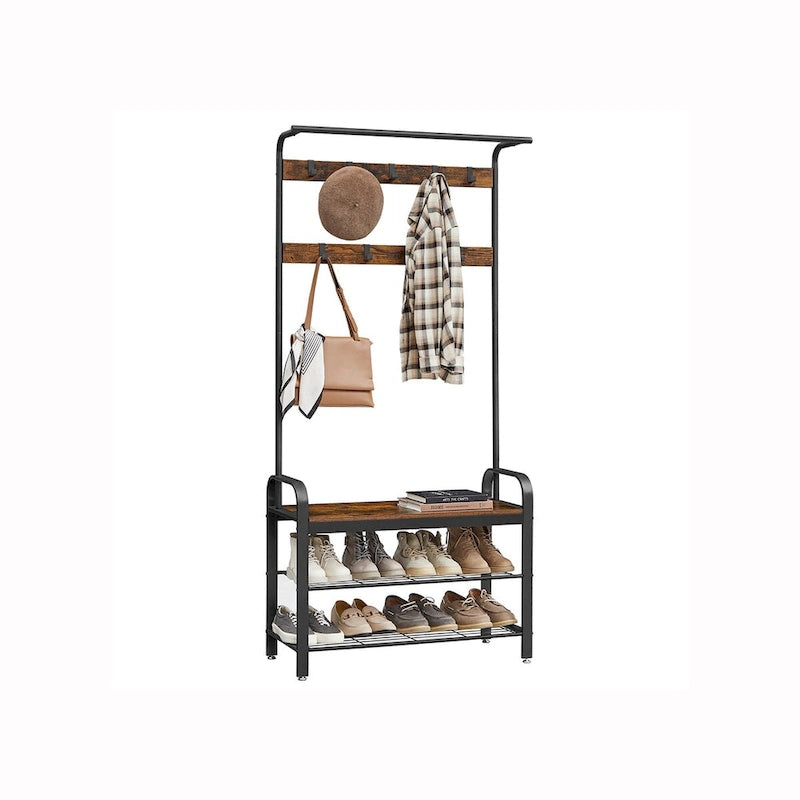 Portant à vêtements, meuble d'entrée avec banc à chaussures