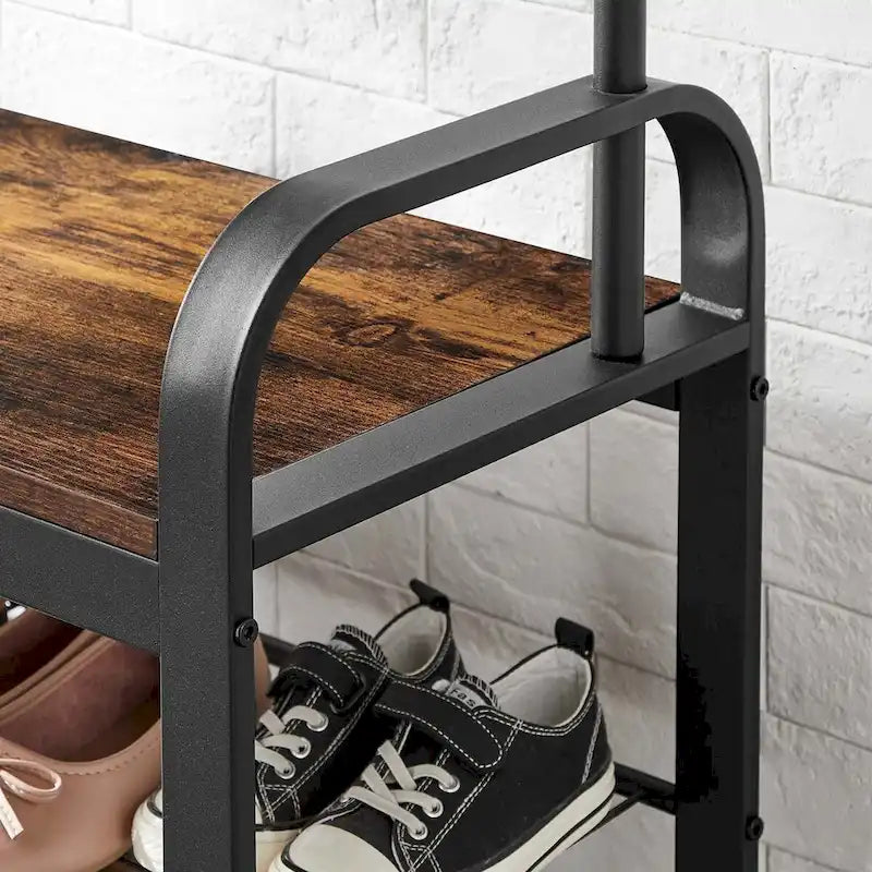 Portant à vêtements, meuble d'entrée avec banc à chaussures