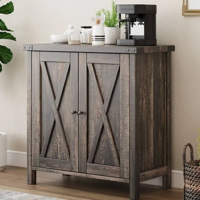 Meuble buffet de ferme avec étagères de rangement, marron