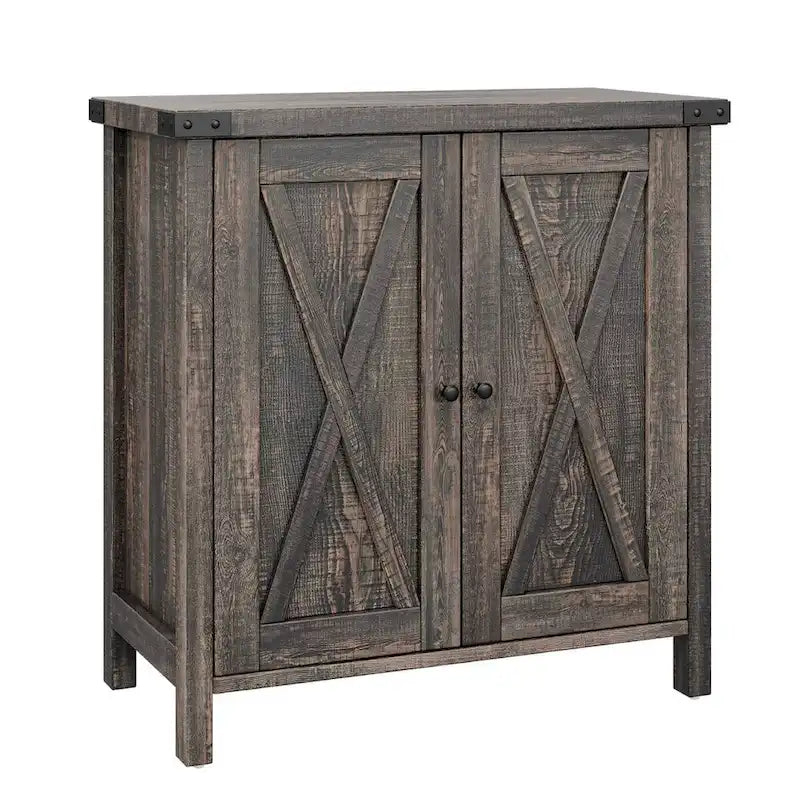 Meuble buffet de ferme avec étagères de rangement, marron