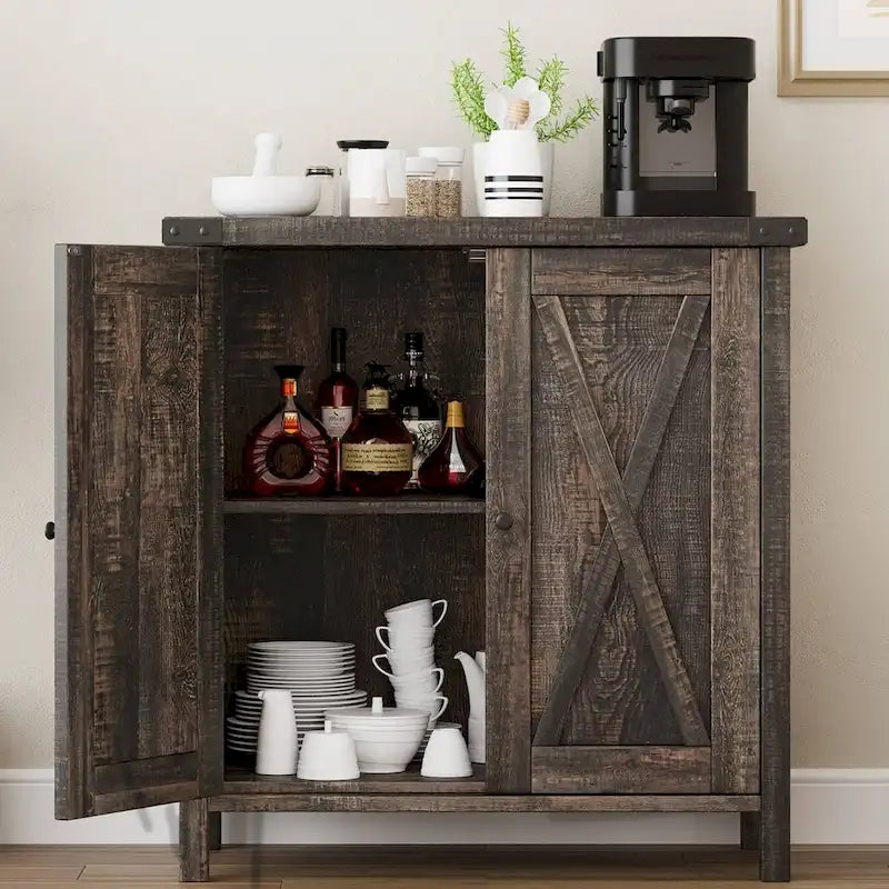 Meuble buffet de ferme avec étagères de rangement, marron