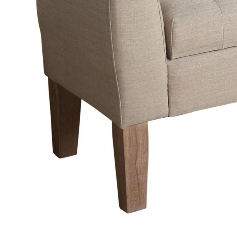 Banc en bois rembourré en tissu avec rangement supérieur à charnières capitonné, Beige