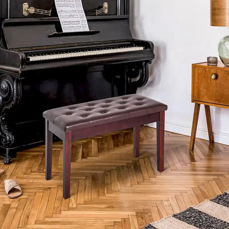 Banc capitonné en similicuir avec rangement et cadre en bois