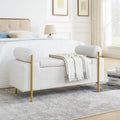 Banc de rangement élégant rembourré avec accoudoirs cylindriques et pieds en fer