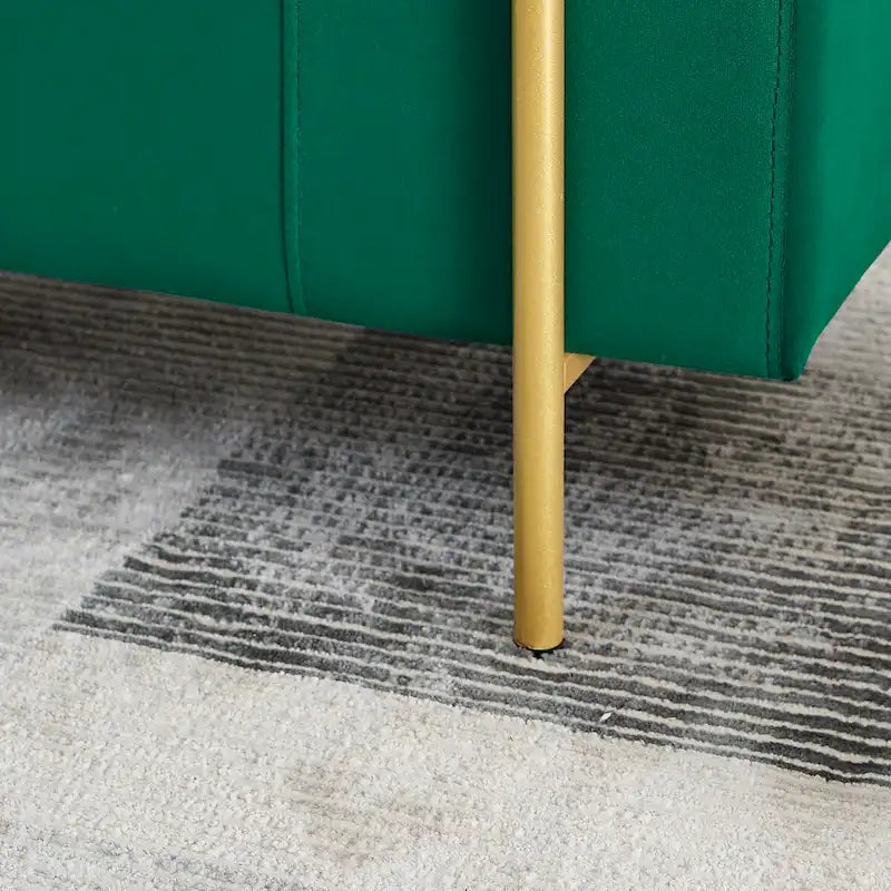 Banc de rangement élégant rembourré avec accoudoirs cylindriques et pieds en fer