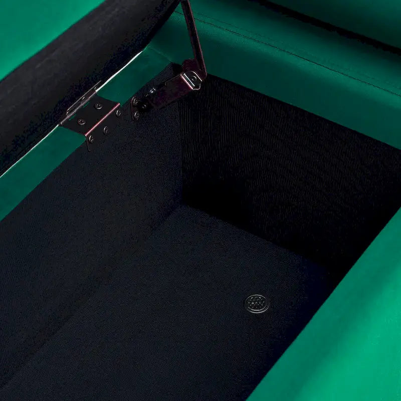 Banc de rangement élégant rembourré avec accoudoirs cylindriques et pieds en fer