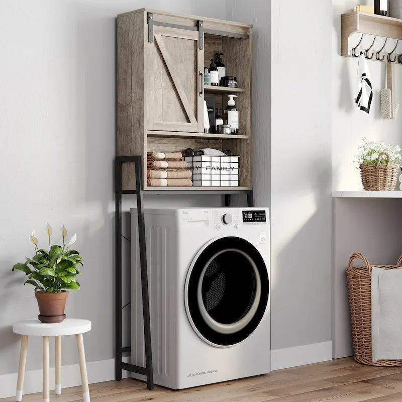 Meuble de rangement au-dessus des toilettes, organisateur de salle de bain avec porte coulissante type grange