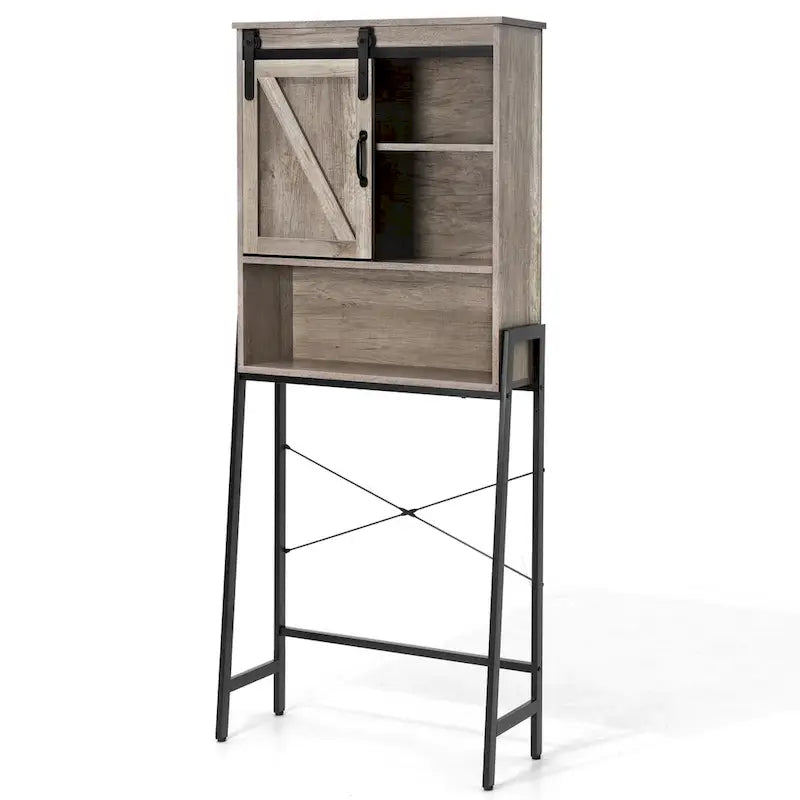Meuble de rangement au-dessus des toilettes, organisateur de salle de bain avec porte coulissante type grange