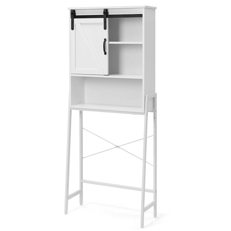 Meuble de rangement au-dessus des toilettes, organisateur de salle de bain avec porte coulissante type grange