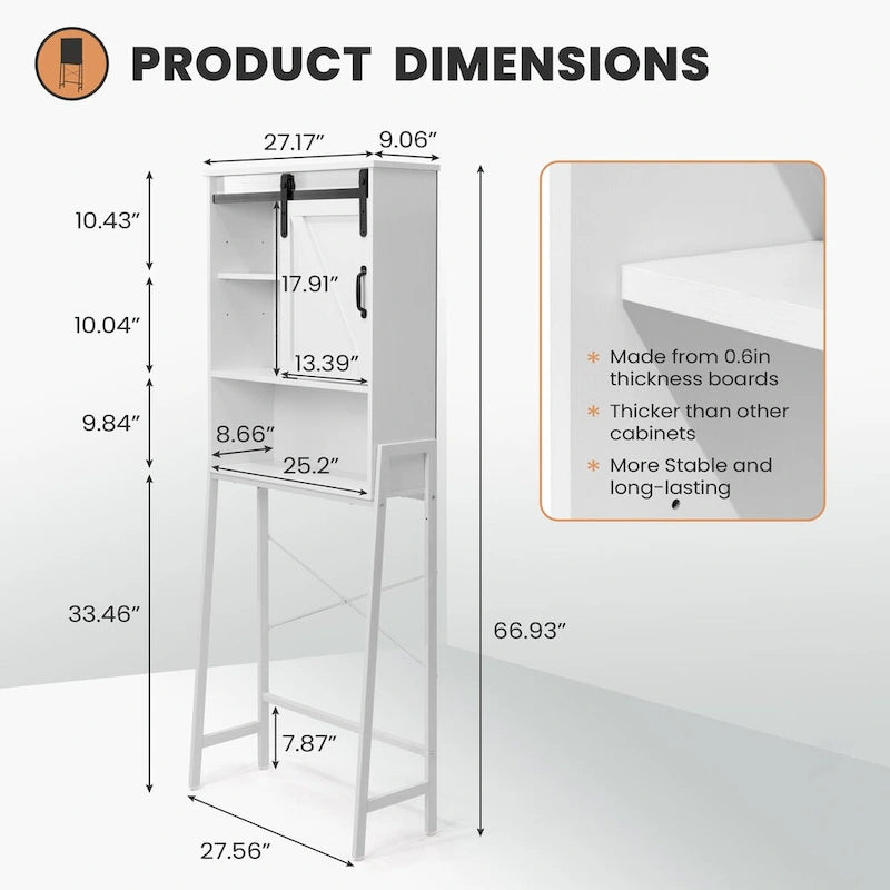 Meuble de rangement au-dessus des toilettes, organisateur de salle de bain avec porte coulissante type grange