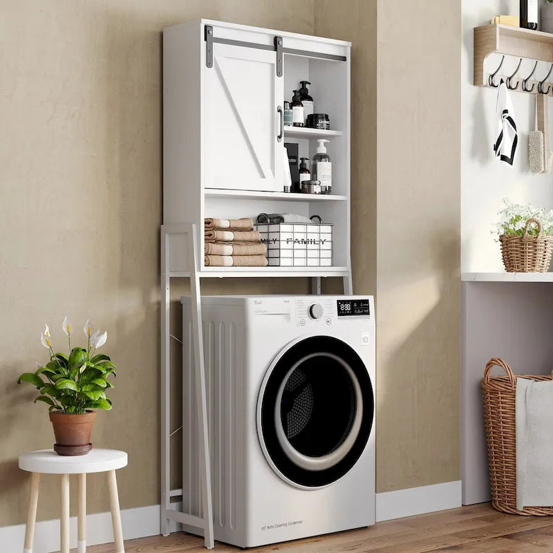 Meuble de rangement au-dessus des toilettes, organisateur de salle de bain avec porte coulissante type grange