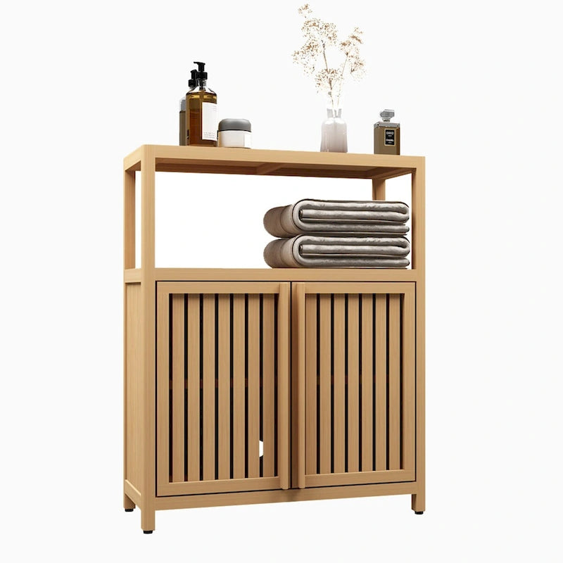 Armoire de salle de bain 2 portes en bois grand modèle (32") avec étagère intérieure, coloris neutre
