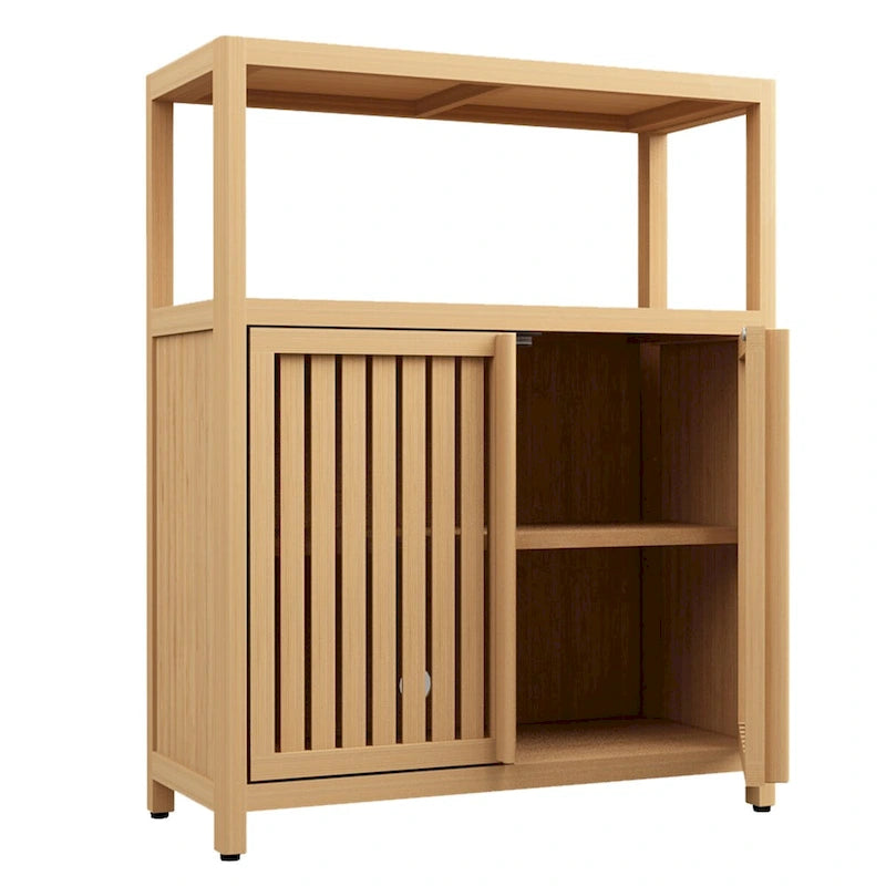 Armoire de salle de bain 2 portes en bois grand modèle (32") avec étagère intérieure, coloris neutre