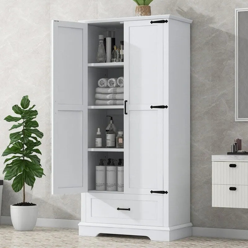 Tall Bathroom Storage Cabinet with 2 Doors and 1 Drawer, Adjustable Shelf