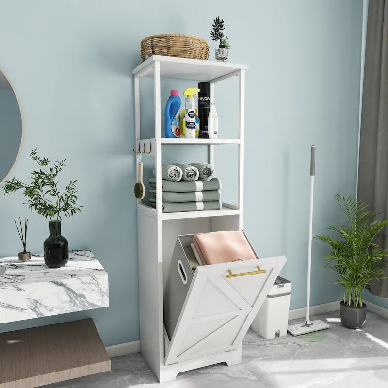Meuble de Rangement de Salle de Bain à Linge Sale 3 Niveaux Inclinable