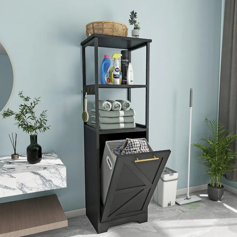 Meuble de Rangement de Salle de Bain à Linge Sale 3 Niveaux Inclinable