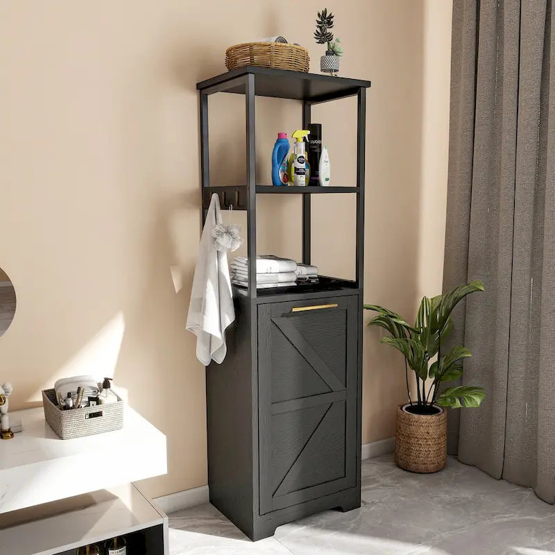 Meuble de Rangement de Salle de Bain à Linge Sale 3 Niveaux Inclinable